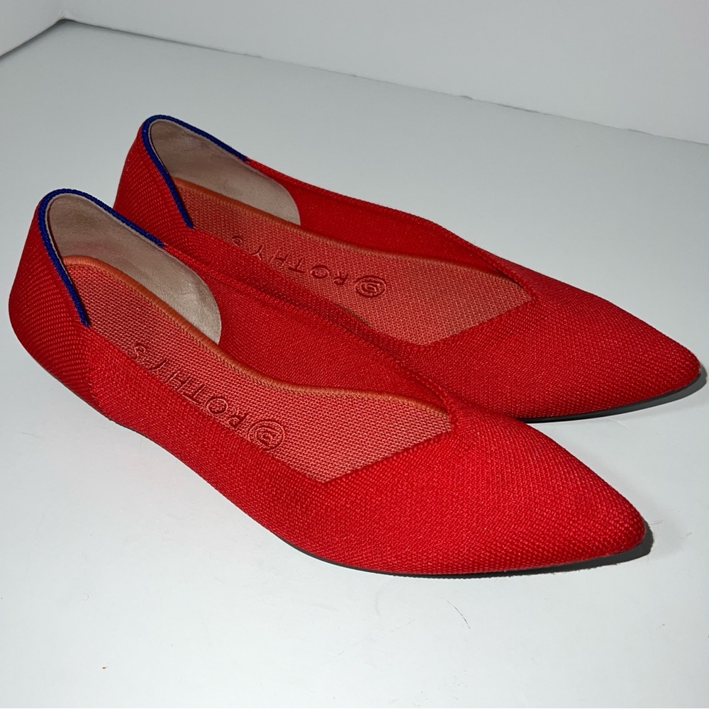 Rothys Shoes Womens Size 8.5W Red Knit Pointed‎ Toe Ballet Flats Slip On